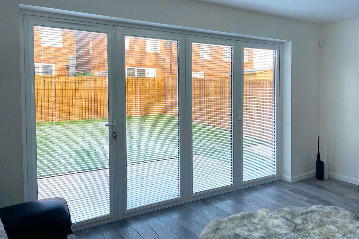 Perfect Fit Blinds For French Doors. White venetian shutter blinds.