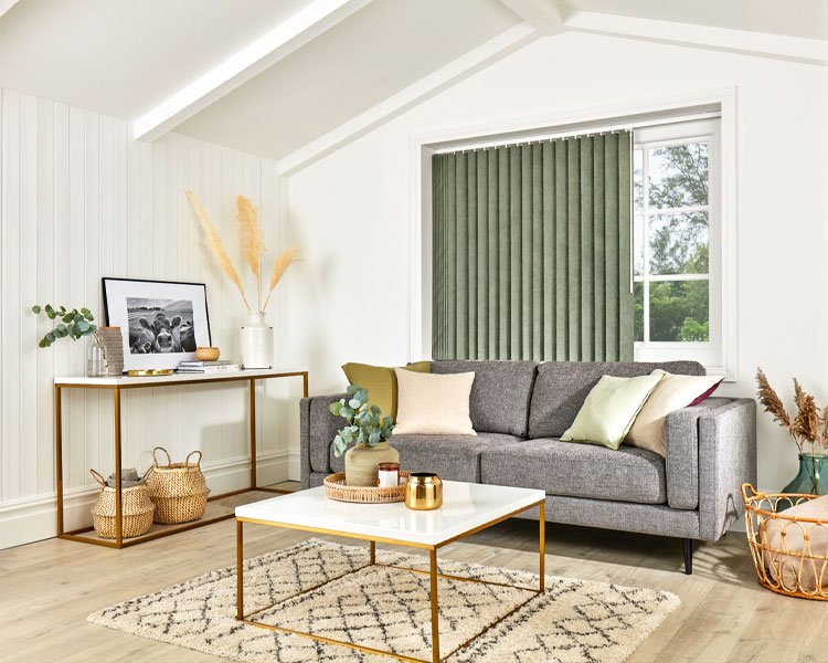 Vertical blinds vs horizontal blinds in modern lounge area.