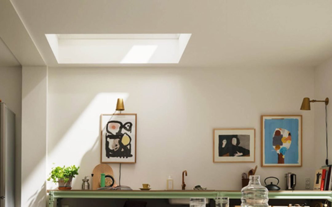 Smart blinds for a Skylight in modern kitchen.